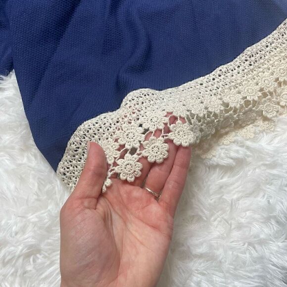 Umgee USA Boho Blue Crochet Trim Lagenlook Tunic Top Dress Size M Loose Fit - Picture 6 of 11